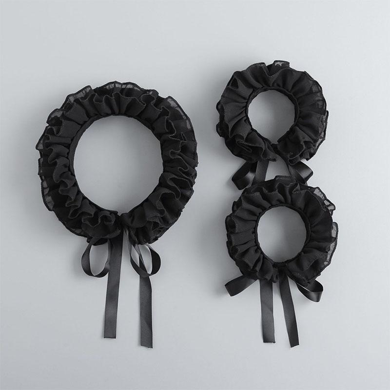 White Big Lapel Fake Collar And Black Detachable Cuff Lace False Collar Stand Removable Faux Col for Women Half Shirt Accessory