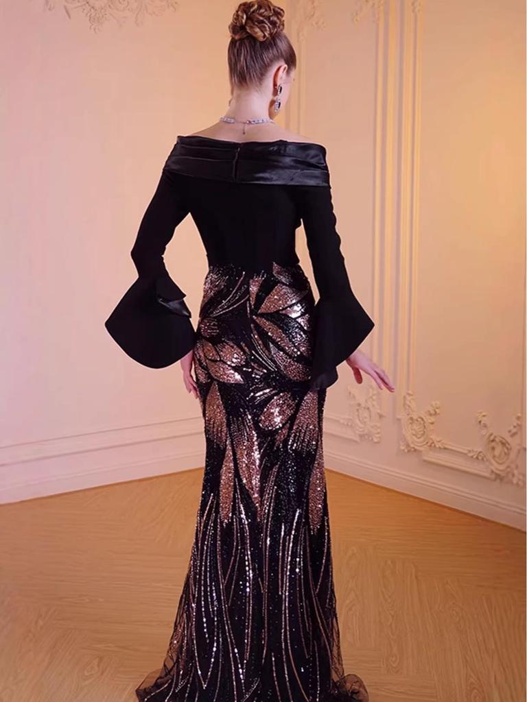 2026 Elegant Rhinestone Waist-Cinching Formal Dress - European & American Style