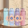 1PC Evil Eye Lotus Flower 750ml Color Plastic Sports Water Bottle Leakproof Flip Straw Lid Suitable for Sports Office Home Use