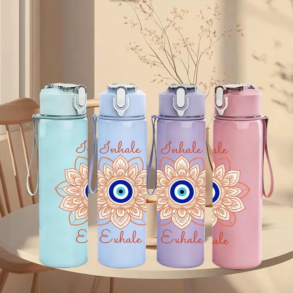 1PC Evil Eye Lotus Flower 750ml Color Plastic Sports Water Bottle Leakproof Flip Straw Lid Suitable for Sports Office Home Use