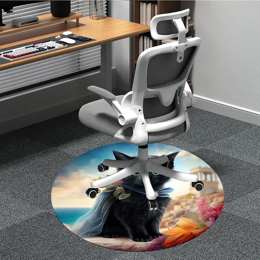 

1pc Black Cat Chair Carpet for Office, Non-slip, Soft and Durable Office Rug for Decoration, Perfect for Office yy260105039 80cm by 80cm