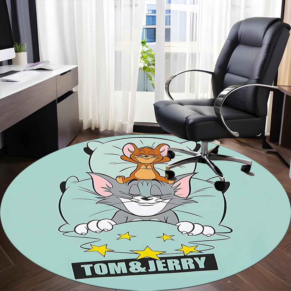 1 Stück Tom und Jerry Büro Runder Teppich, Unter Bürostühlen Schlafzimmer Wohnzimmer Heimdekoration, Raumdekora1016133