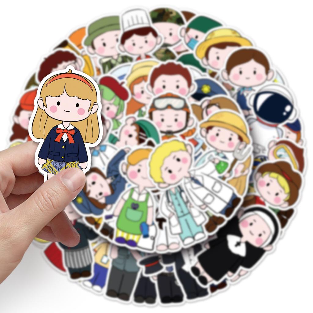 51 Cartoon Occupation Graffiti Stickers Cute Hand-painted Children's Cognitive Decoration Computer Mobile Phone Water Cup Stickers