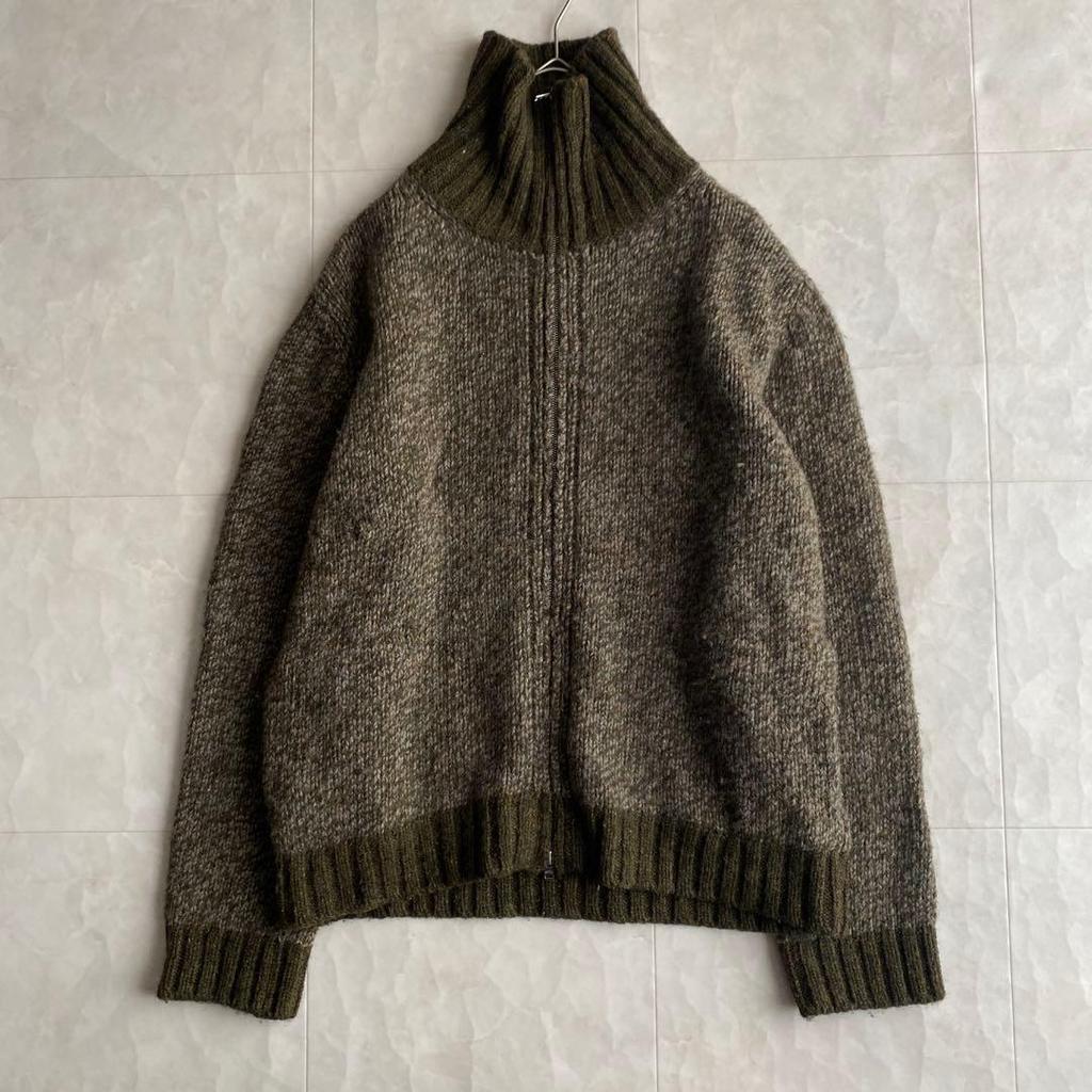 Used 90s Vintage Made in Italy 100% Wool Knit Blouson Khaki 50