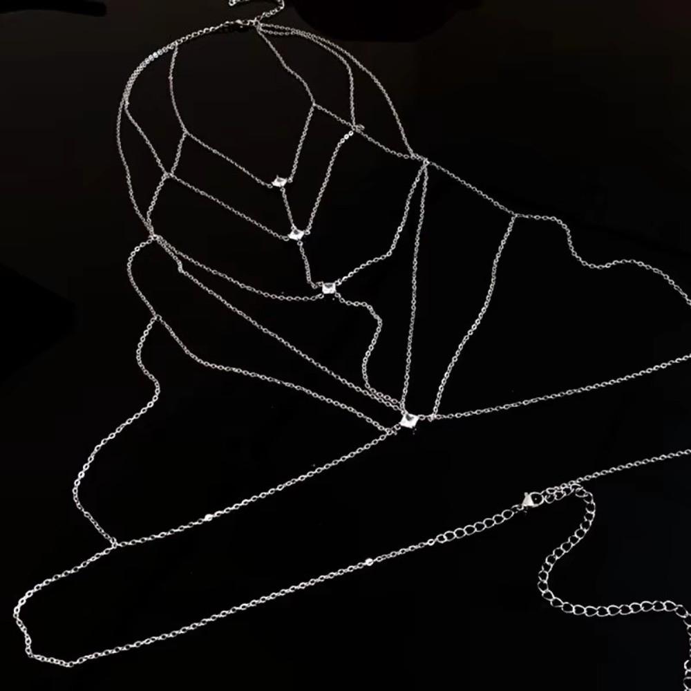 Sexy Rhinestone Bust Chain Multilayer Bikini Chest Chain Body Jewelry Silver Body Chain  Party