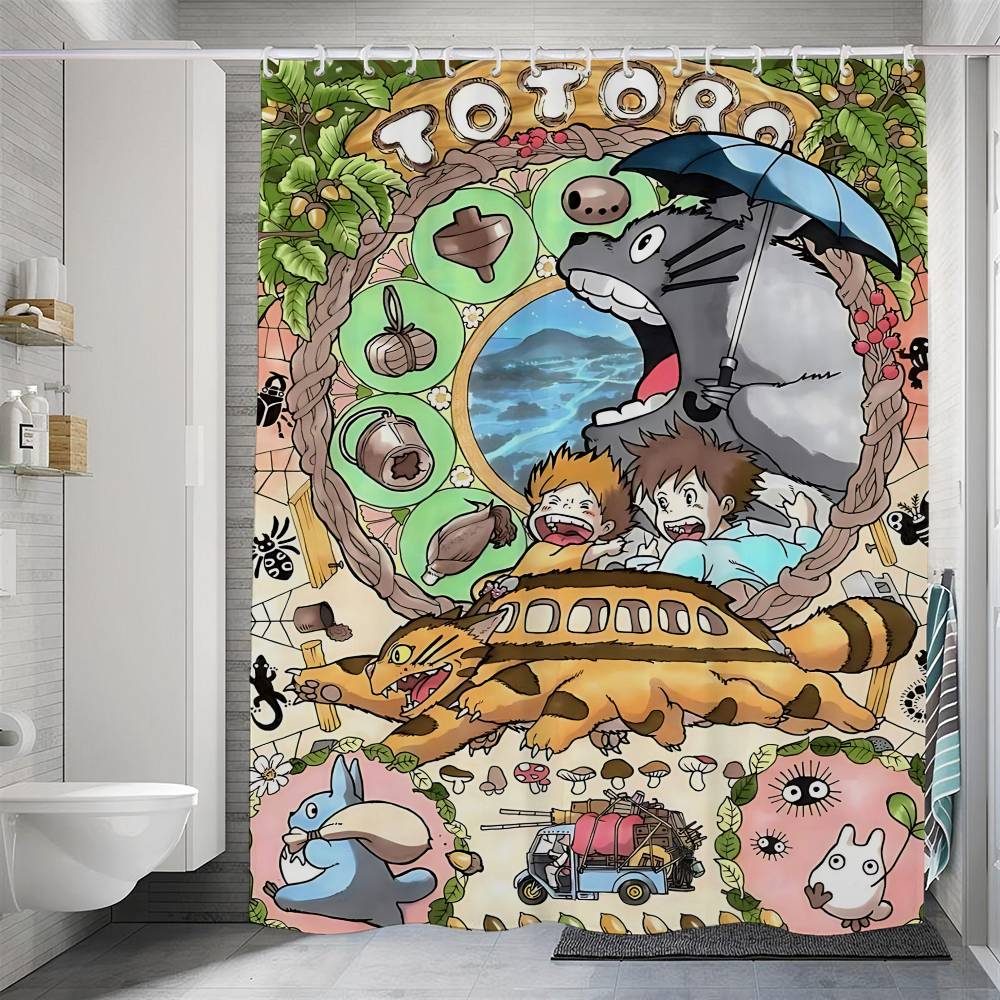Anime My Neighbor Totoro Modern Simple Shower Curtain Bathroom Decorative Polyster Shower Curtain with Hook