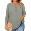 3/4 Length Sleeve Womens Tops Plus Size Button Down V Neck Shirts Blouses Casual Solid Color Loose