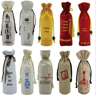 Custom Red Wine Velvet Cotton Linen Drawstring Gift Bag with Logo