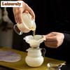 HOYIHM Frost Moon White Ice Jade Glass Tea Separator Infusor Boutique Tea Strainer Dispenser Tea Maker Tea Filter Tea Ceremony
