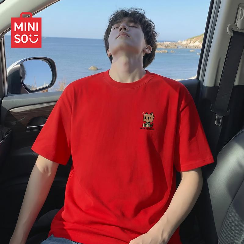 

MINISO Men s Cotton Loose Fit Short Sleeve T-Shirt 5XL