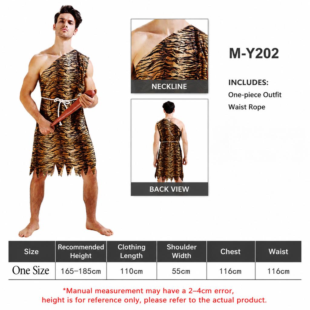 Caveman Costume For Men And Women Tiger Print Prehistoric Party Outfit Halloween Dress Up Set For Couples Cosplay Fun Wear