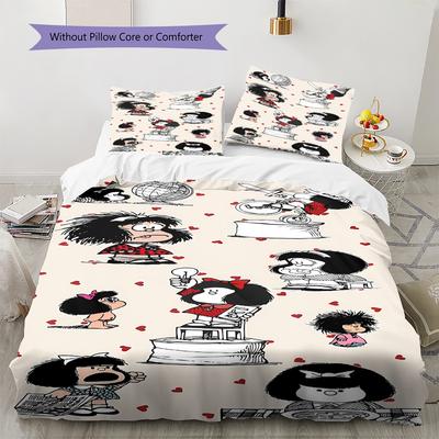 Mafalda Muster Bettwäsche, Steppbett Set Bettbezug Kissenbezug Zuhause Geburtstagsgeschenk (1 Bettbezug + 2 Kissenbezüge, ohne Füllung)