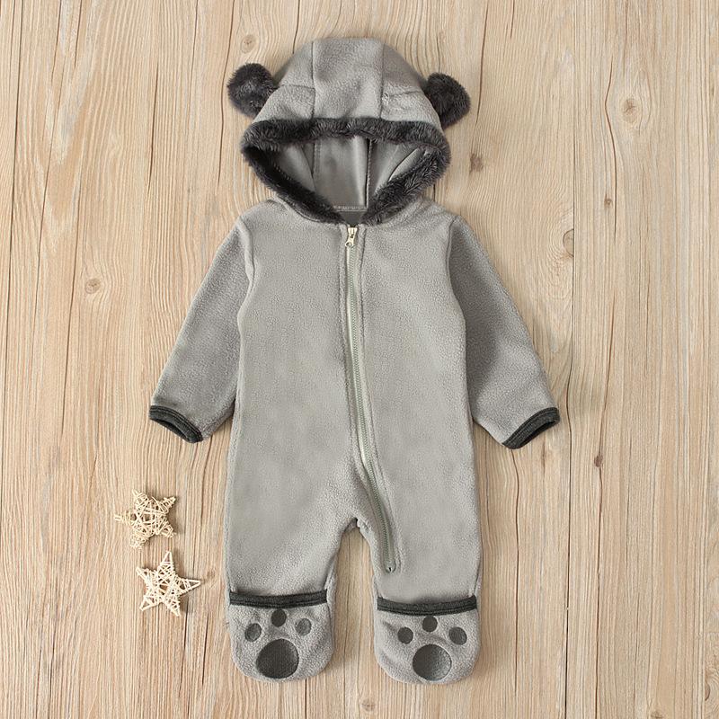 Boys and Girls Bear Long Sleeve Hooded Foot Wrapped Bodysuit Crawling Suit