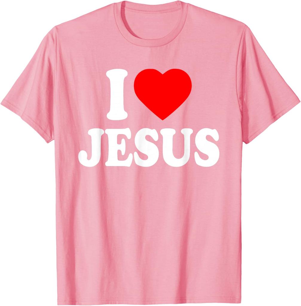 I Love Jesus Graphic Print Men's Short Sleeve Cotton T-Shirt Casual Trip Tee