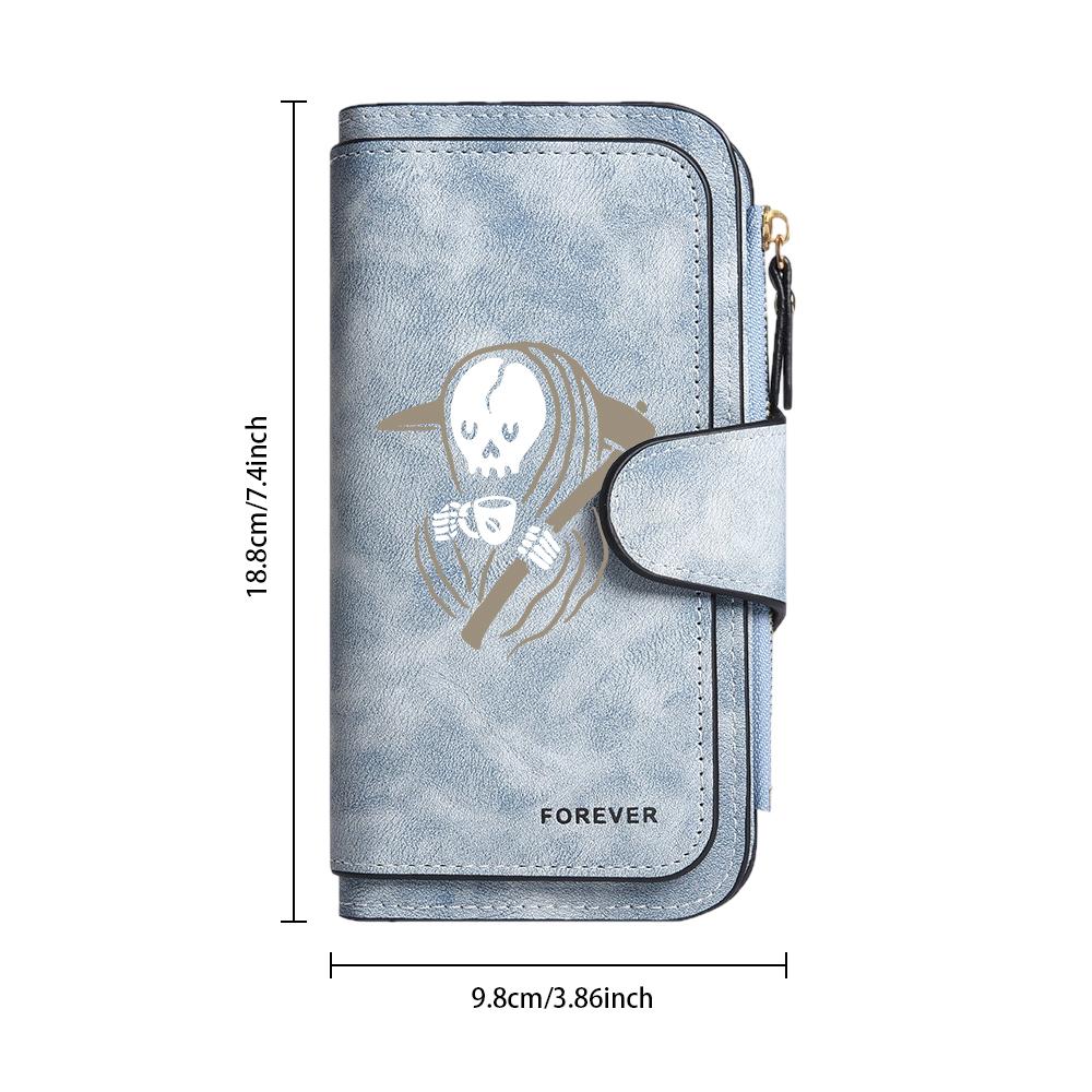 Grim Reaper Print Long Wallet Forever Fashion Multi Card Holder Portable Purse