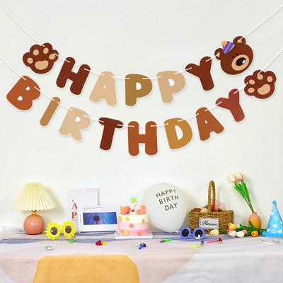 1Set Brown Bear Happy Birthday Letter Banner Garland Kids Boy Girl Birthday Party Decoration Supplies Hanging Flag
