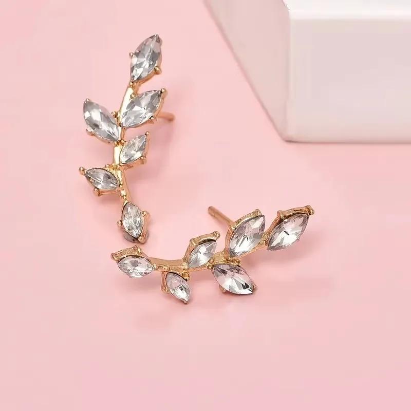 

Модные женские серьги-пусеты в виде листьев серебристого/золотистого цвета с блестящим кубическим цирконием для свадебной вечеринки, помолвочные аксессуары