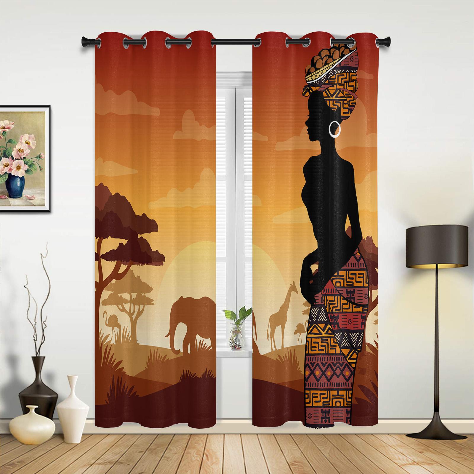 

Ethnic Design African Women Black Women Curtains for Bedchamber Elegant Living Area Window Drapes Kitchen Kids Bedroom Window Curtain Home Decor 135W x 60H(cm) x1