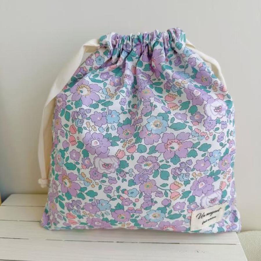 1pcs Forest Style Handmade Floral Cotton Drawstring Bag Vintage Storage Pouch for Underwear Travel Organizer Pouch