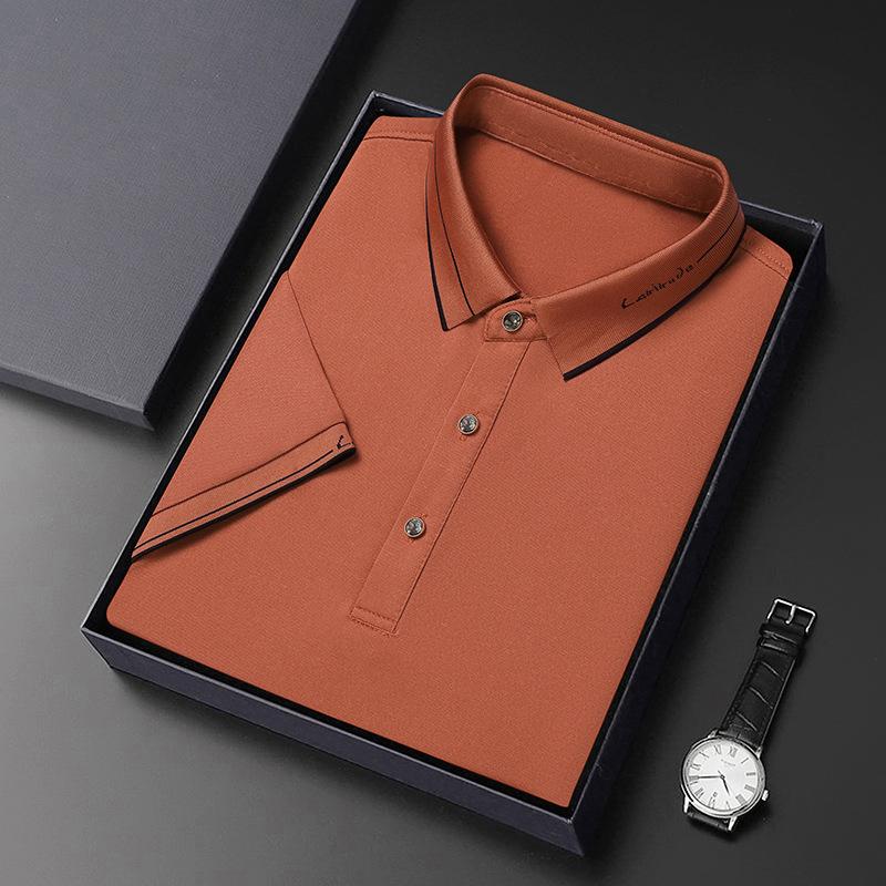 Short-Sleeved Polo Shirt Men'S High-End Non-Ironing Casual Men'S Jacquard Threaded Lapel T-Shirt