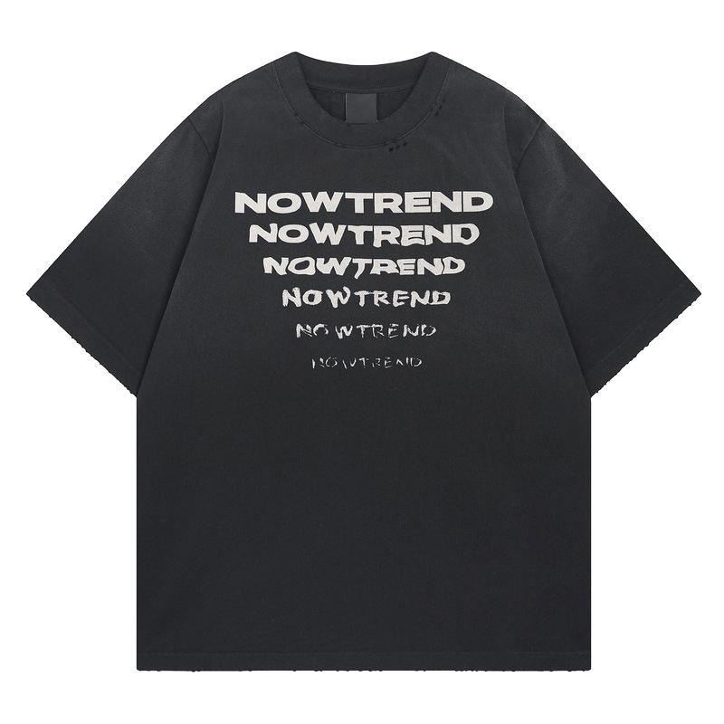 Guochao summer washed letter T-shirt couple loose short-sleeved T-shirt men s trendy top American trend S