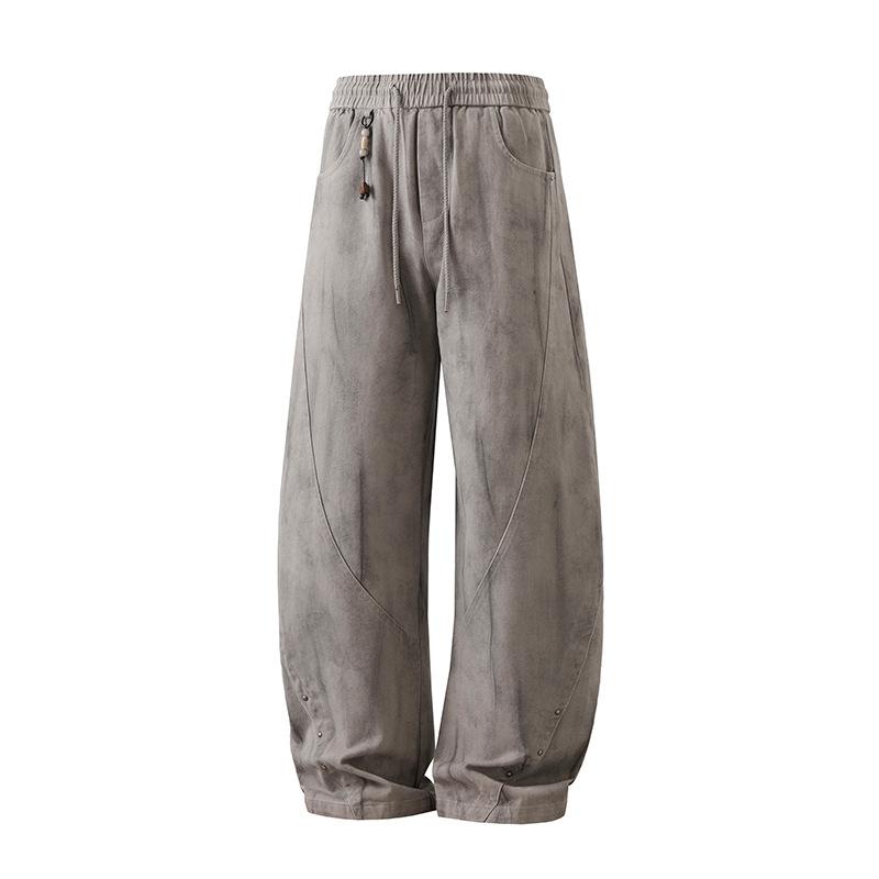 High-end American wipe dirty and old small scimitar casual pants men's autumn new loose wide-leg long pants high-end