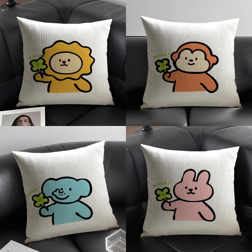 Lucky Cartoon CrystalOny Pillow Case Natural Linen Organic Fabric Double-Sided Printing Sofa Home Decor Cushion Cover