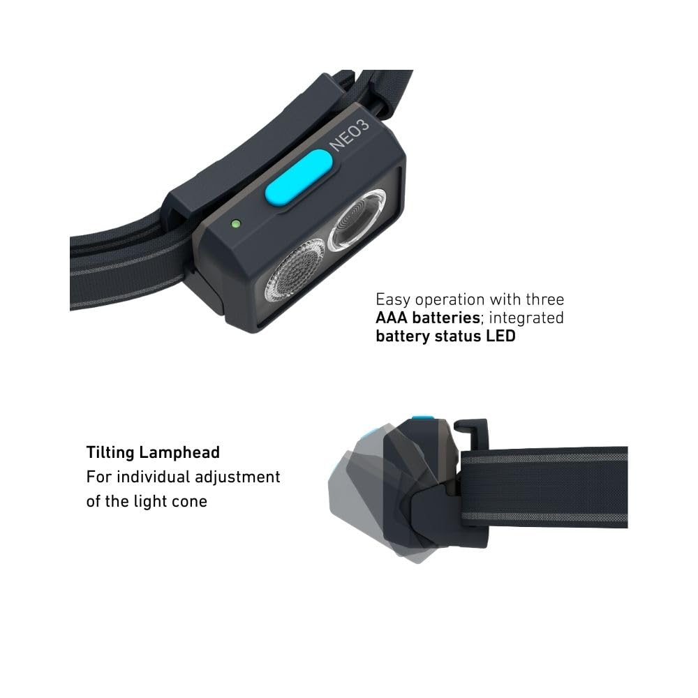 Ledlenser NEO3 LED Perfect for Outdoors and 502718 Japanese Headlamp, Black/Blue, Battery-Operated, Lightweight, 97g, Compact, Running, Black/Blue,