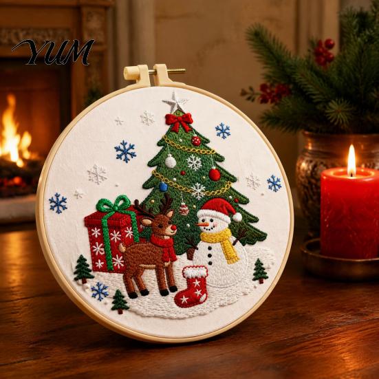 Christmas Gift Ideas Embroidery Kit, DIY Holiday Ornament Craft Xmas Tree Box Pattern, Supplies Festive Needlework Sewing Kit for Adults Teens,
