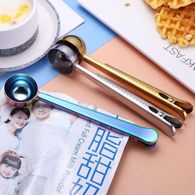 Stainless Steel Coffee Spoon with Clip Barista Coffee Accessories Scoop Spoon Coffee Weighing Measuring Spoon
