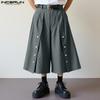 INCERUN Men Capri Casual Loose Wide Leg Buttons Striped Cropped Pants Shorts