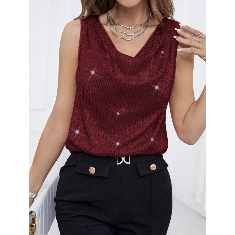 Women's New Sexy V-neck Bustier Fashion Sequins Loose Short Pullover Tank Tops
