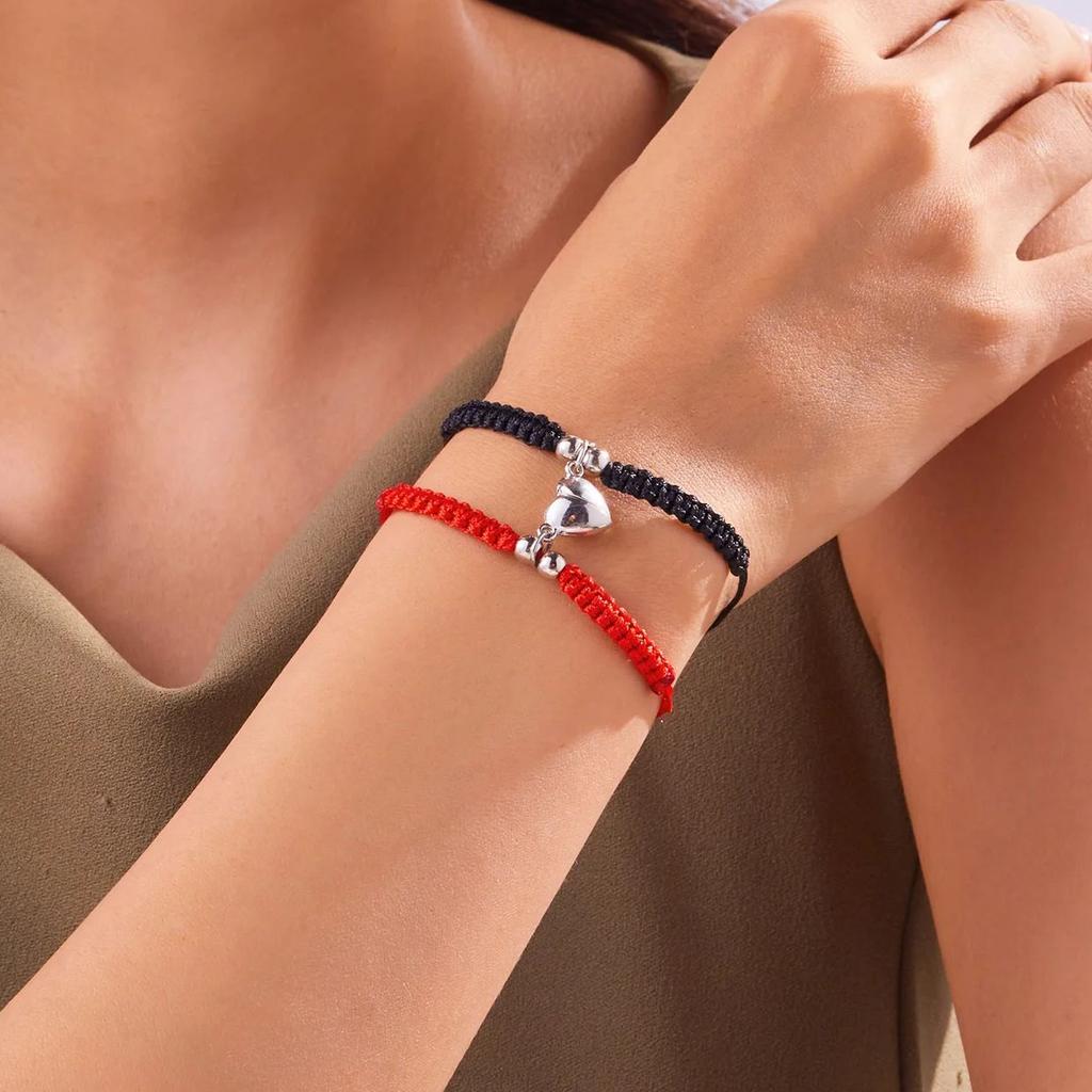 2 PCS Simple Lucky Red Rope Braided Bracelet for Women Men Romantic Heart Magnetic Couple Matching Bracelets Friendship Jewelry