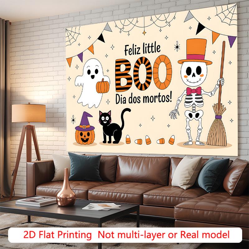 Party Backdrop Halloween Flat Spooky Skeleton Ghost Pumpkin Witch Broomstick Photo Booth Decor Party Decor