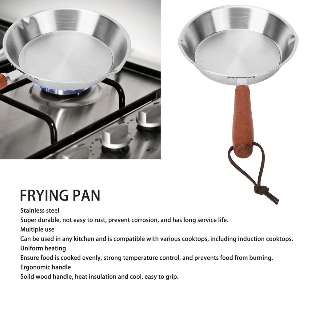 Stainless Steel Frying Frying Pan with Ergonomic Even Heat Professional Cookware Cooker Pan for Home Restaurant Pan, Non-Stick Handle, Distribution,