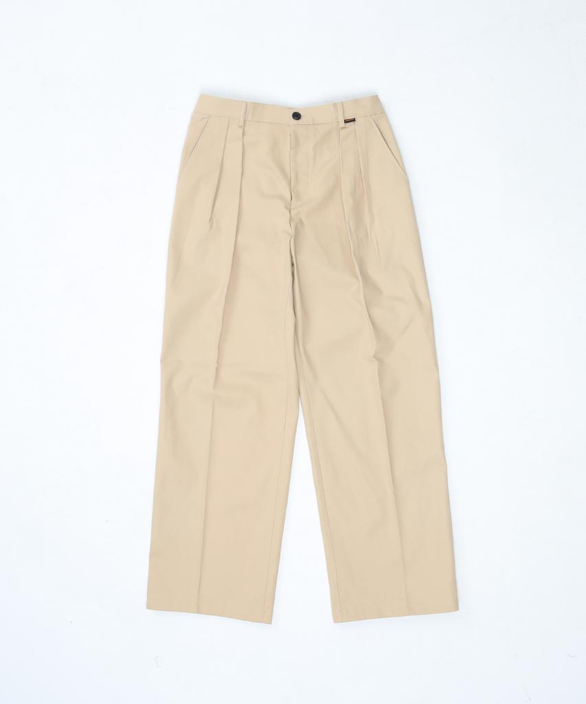 STAGE NAME Reverse Double-Pleated Elastic Wide Cotton Chino Pants_Beige