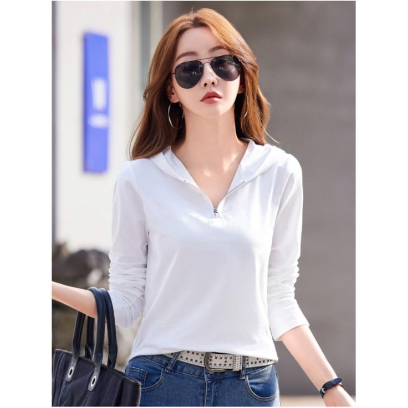

Женский весенний однотонный топ с V-образным вырезом и длинными рукавами, облегающий, однотонная простая удобная футболка XXS белый