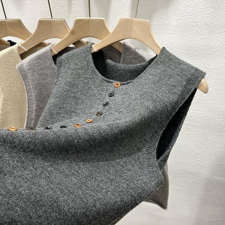 Dimanaf 2025 Høst Dame Knapper Ermeløs Vest Gensere Stil Løs Strikk Casual Genser