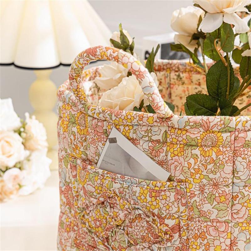 Boho Fabric Storage Basket, Floral Laundry Baskets,Decoration Large Capacity Storage Baskets, Portable Folding Storage Bag for Clothes and Sundries
