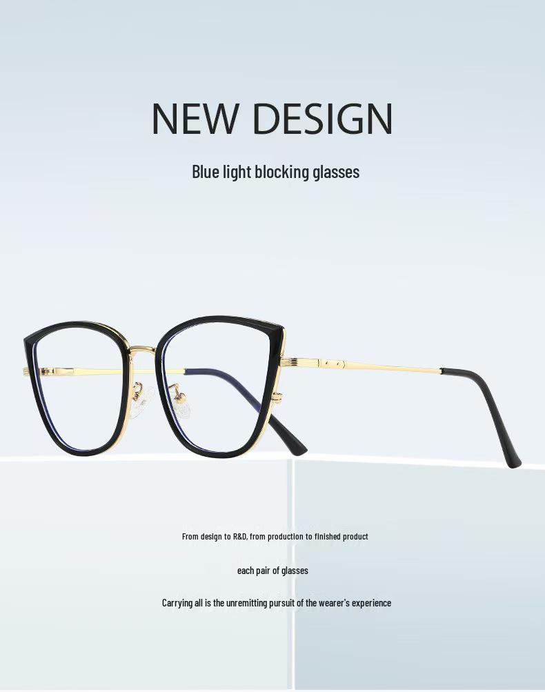 2026 Women's Fashionable Cat Eye Anti-Blue Light Glasses with Versatile Metal Frame and Plano Lenses