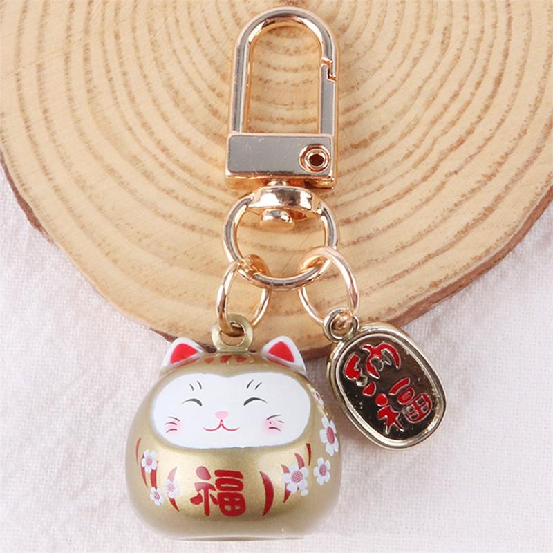 Japanese Cartoon Cute Lucky Cat Keychains Car Bag Decor Bell Pendent Charm