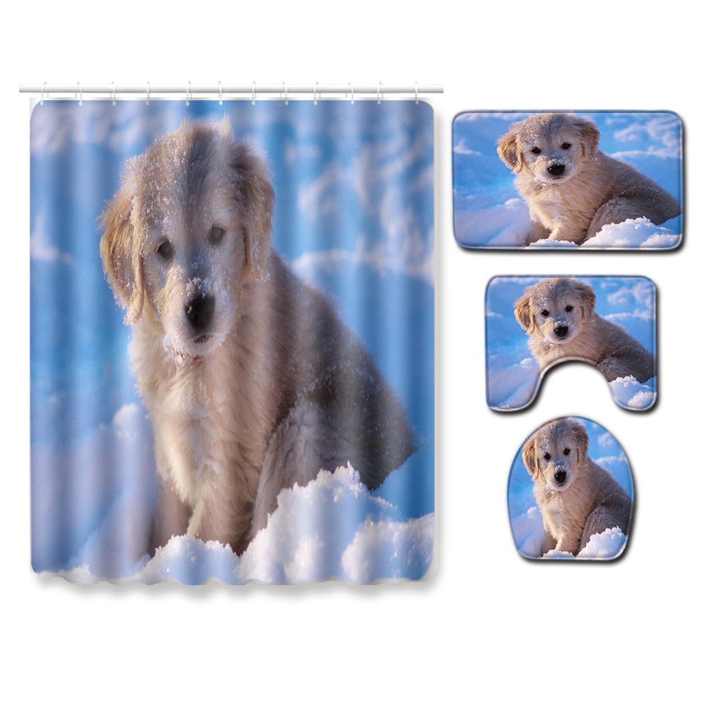 Animal Shower Curtain Floor Mat Combination Four-Piece Set Bathroom Toilet Carpet Shower Room Mat Foot Mat