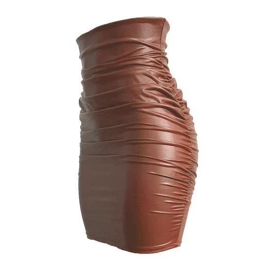 Damska Spódnica Wysoki Stan Sztuczna Skóra Obcisła Biodra Plisowany Dół Mini Spódnica Dojazdowa Ulica Krótka Spódnica Codzienne Ubranie