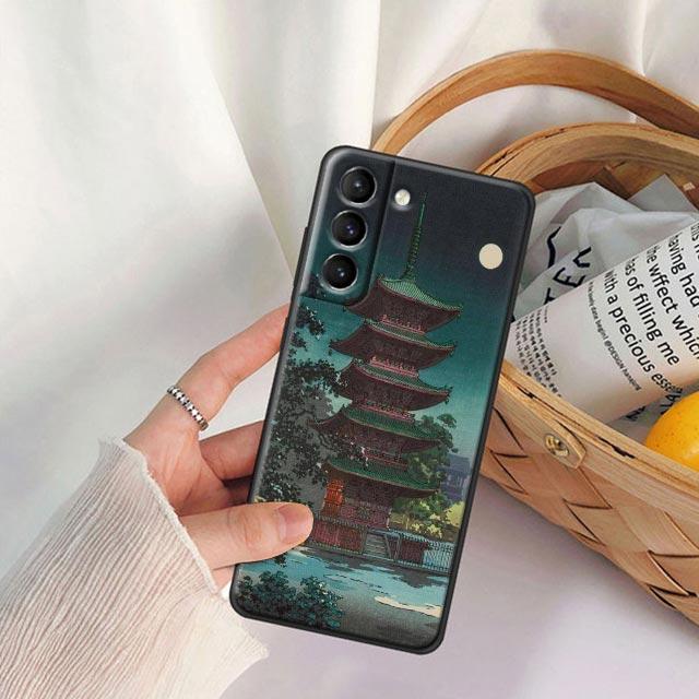 Japanese Style Art Ukiyo-e Phone Case For Samsung Galaxy S25 S24 Ultra S23 Plus S20 S21 FE S22 S24FE 5G Cases Black Soft Cover