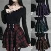 Corset Dress Dark Gothic Women Skirt Lolita Dress Plaid Printed A-line Corset Skirt Mid-length Pleated Skirt College Skirt