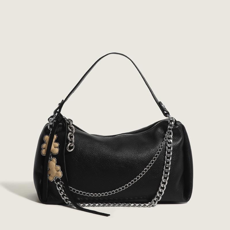 

IELGY женская сумка с цепочкой, простая и модная сумка, универсальная повседневная сумка подмышками, маленькая свежая и мягкая кожаная сумка на плечо чёрный