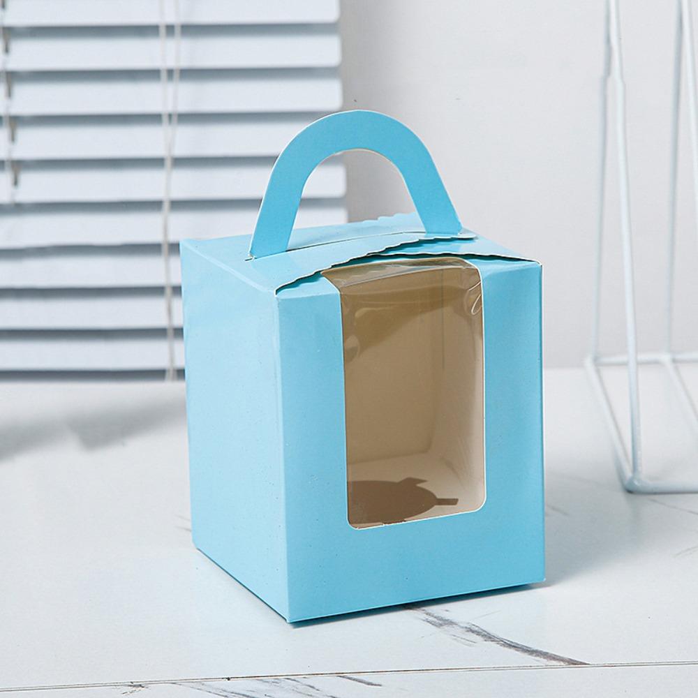 

50 шт. Прозрачная коробка для кексов с окошком и ручкой, коробка для выпечки, материалы для DIY, коробка для торта, праздничный подарок синий