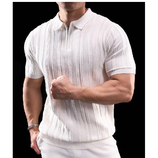 

Вязаная футболка поло мужская с коротким рукавом, отложным воротником, Paul, премиум-класса, в полоску, с рукавом до локтя, модная, облегающая, эластичная футболка с воротником L белый