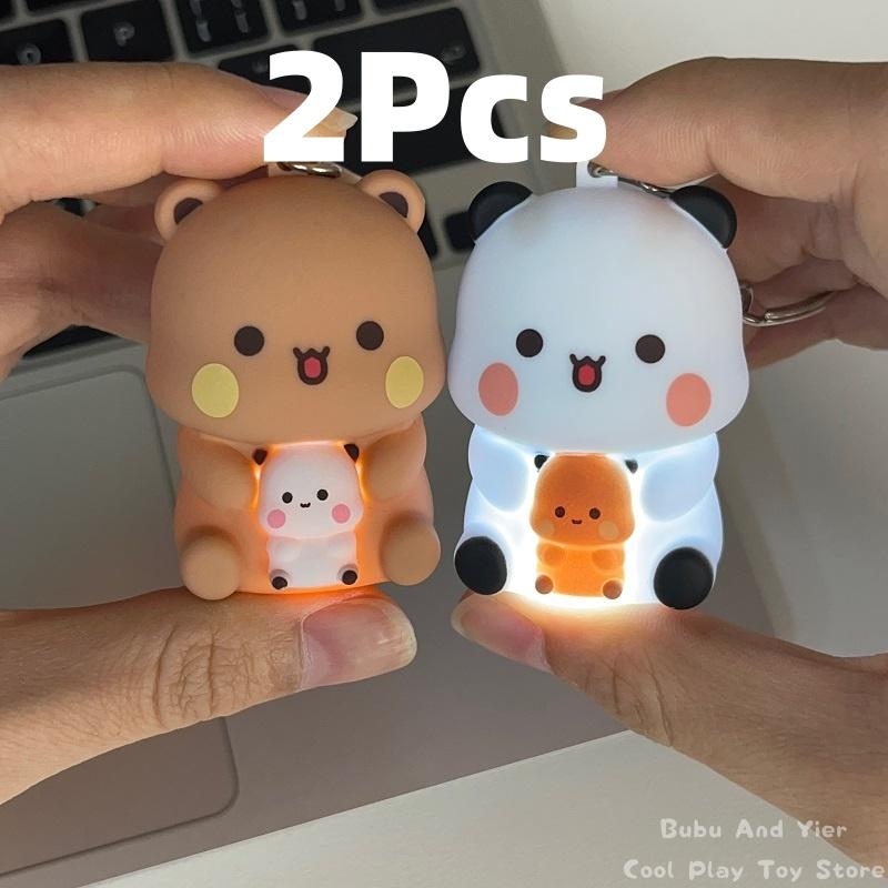 Recent 2 Stuks Kunnen Zeggen Ik Hou Van Jou Bubu En Yier Stem Verzamelingen Schattige Geanimeerde Panda Bubu En Dudu Sleutelhanger Schooltas Hanger Koppel Tokens brown