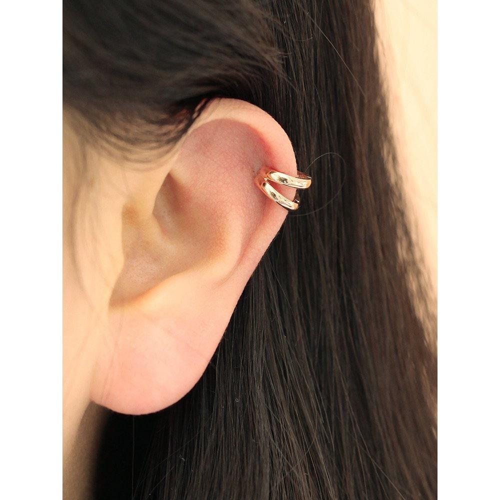 14K double-row one-touch ring piercing earrings